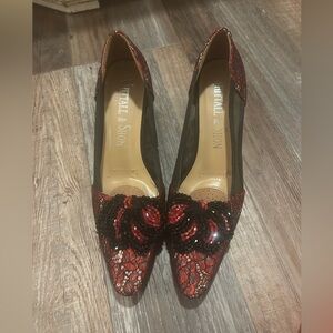 Whittall & Shon burgundy and black lace embellished heels H104 8 Wedding Gothic